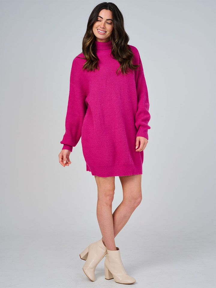 WOMEN'S LONG SLEEVE TURTLE NECK LOOSE FIT KNIT MINI DRESS