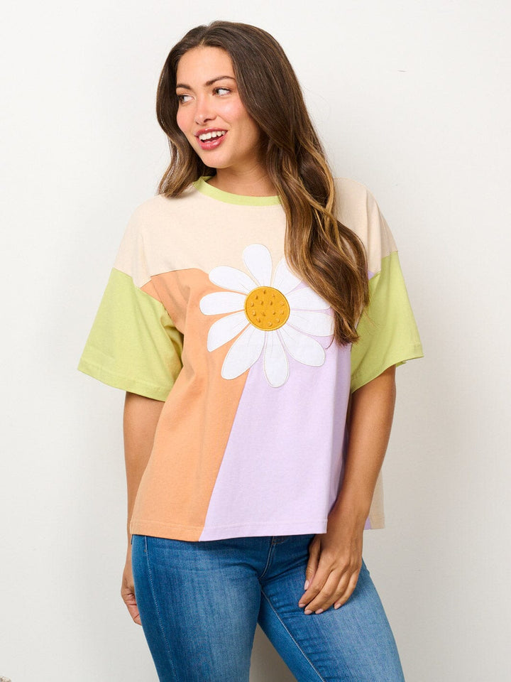 WOMEN'S SHORT SLEEVE GRAPHIC COLORBLOCK TOP