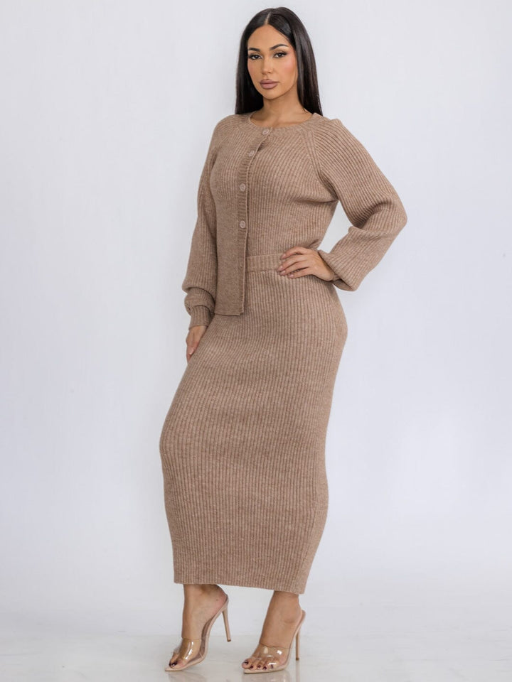 WOMEN'S ELASTIC WAIST PENCIL RIBBED MAXI SKIRT