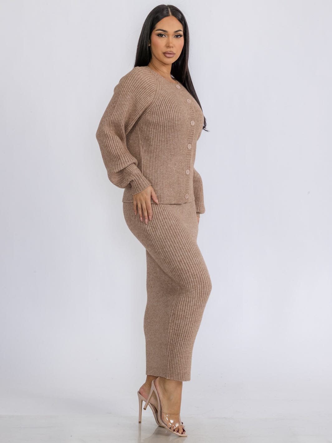 WOMEN'S ELASTIC WAIST PENCIL RIBBED MAXI SKIRT