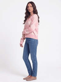 WOMEN'S LONG SLEEVE V-NECK COLORBLOCK STRIPES SWEATER