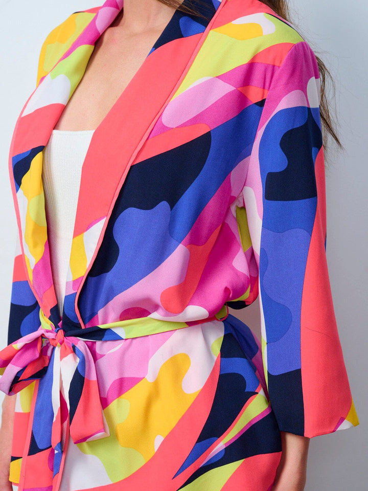 WOMEN'S LONG SLEEVE CARDIGAN & BUTTON CLOSURE PANTS MULTI PRINT 2PC.SET