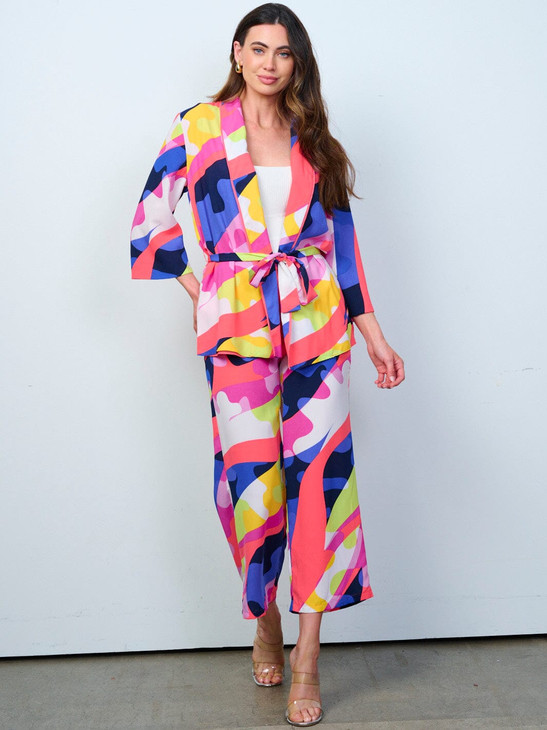 WOMEN'S LONG SLEEVE CARDIGAN & BUTTON CLOSURE PANTS MULTI PRINT 2PC.SET