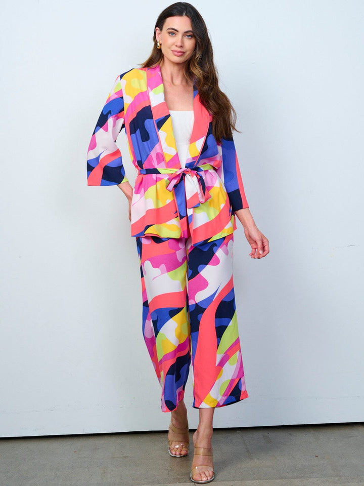 WOMEN'S LONG SLEEVE CARDIGAN & BUTTON CLOSURE PANTS MULTI PRINT 2PC.SET