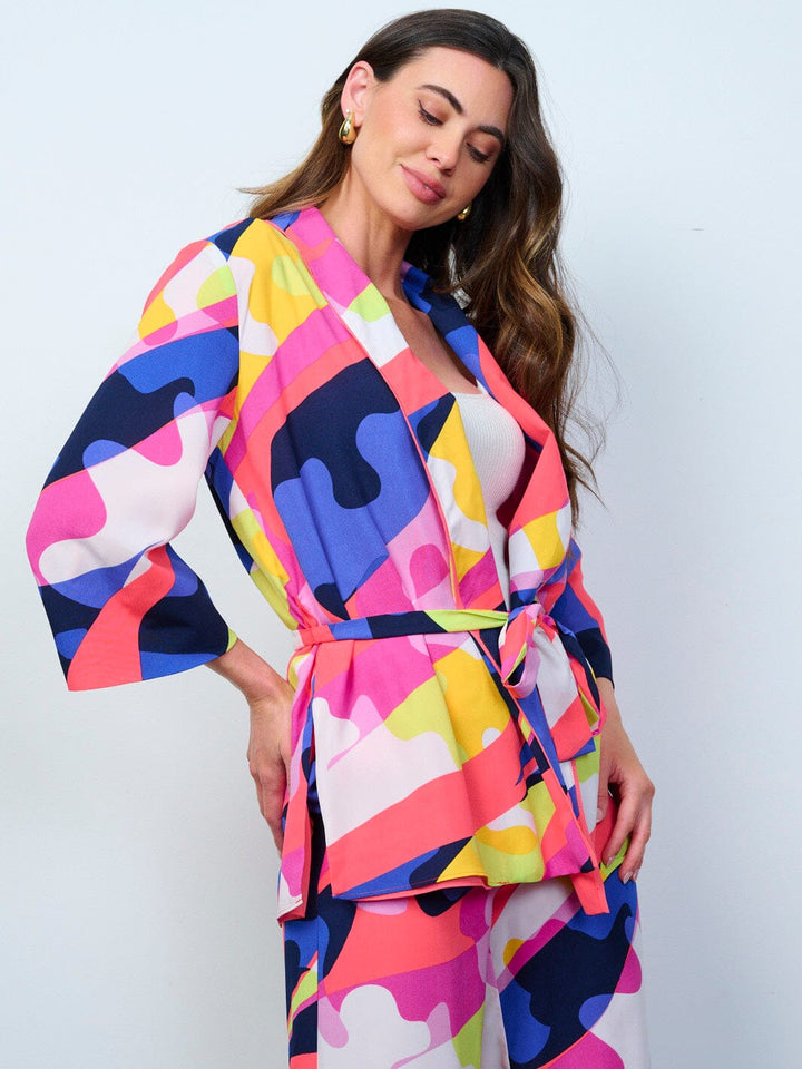 WOMEN'S LONG SLEEVE CARDIGAN & BUTTON CLOSURE PANTS MULTI PRINT 2PC.SET