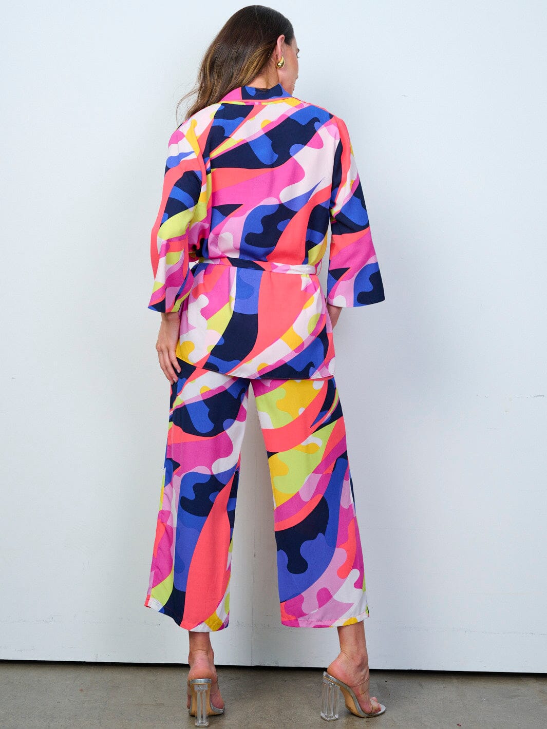 WOMEN'S LONG SLEEVE CARDIGAN & BUTTON CLOSURE PANTS MULTI PRINT 2PC.SET