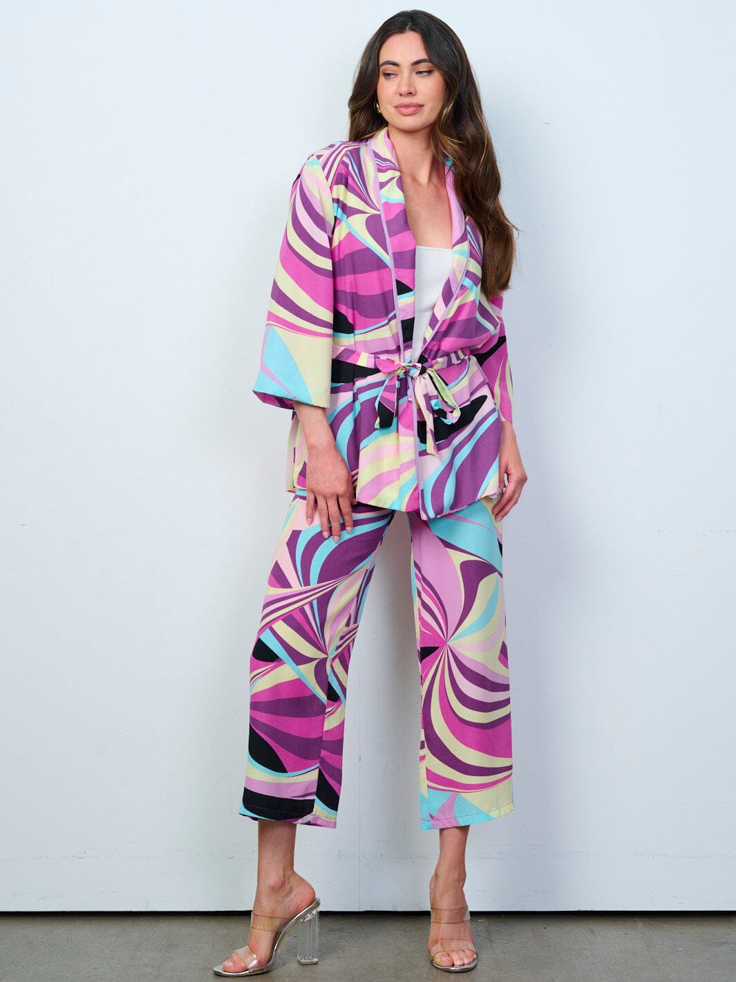 WOMEN'S LONG SLEEVE CARDIGAN & BUTTON CLOSURE PANTS MULTI PRINT 2PC.SET