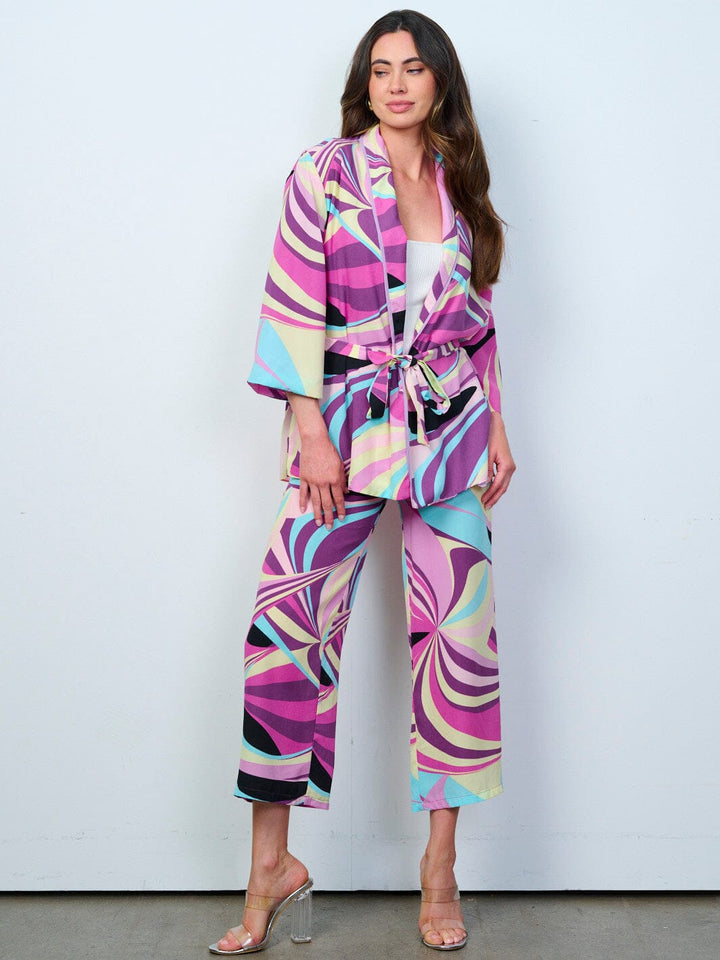 WOMEN'S LONG SLEEVE CARDIGAN & BUTTON CLOSURE PANTS MULTI PRINT 2PC.SET