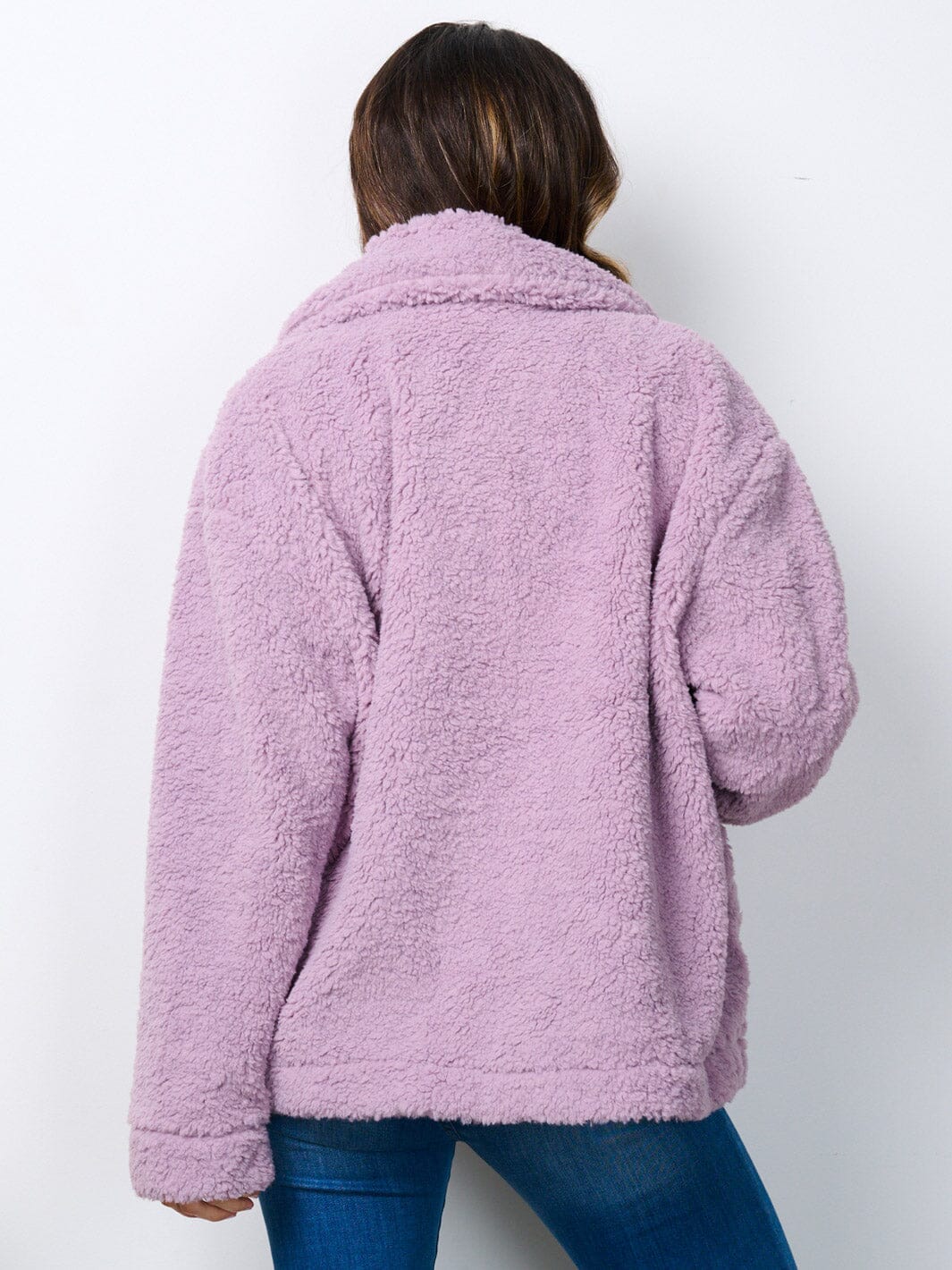 WOMEN'S LONG SLEEVE BUTTON CLOSURE POCKETS SHERPA JACKET