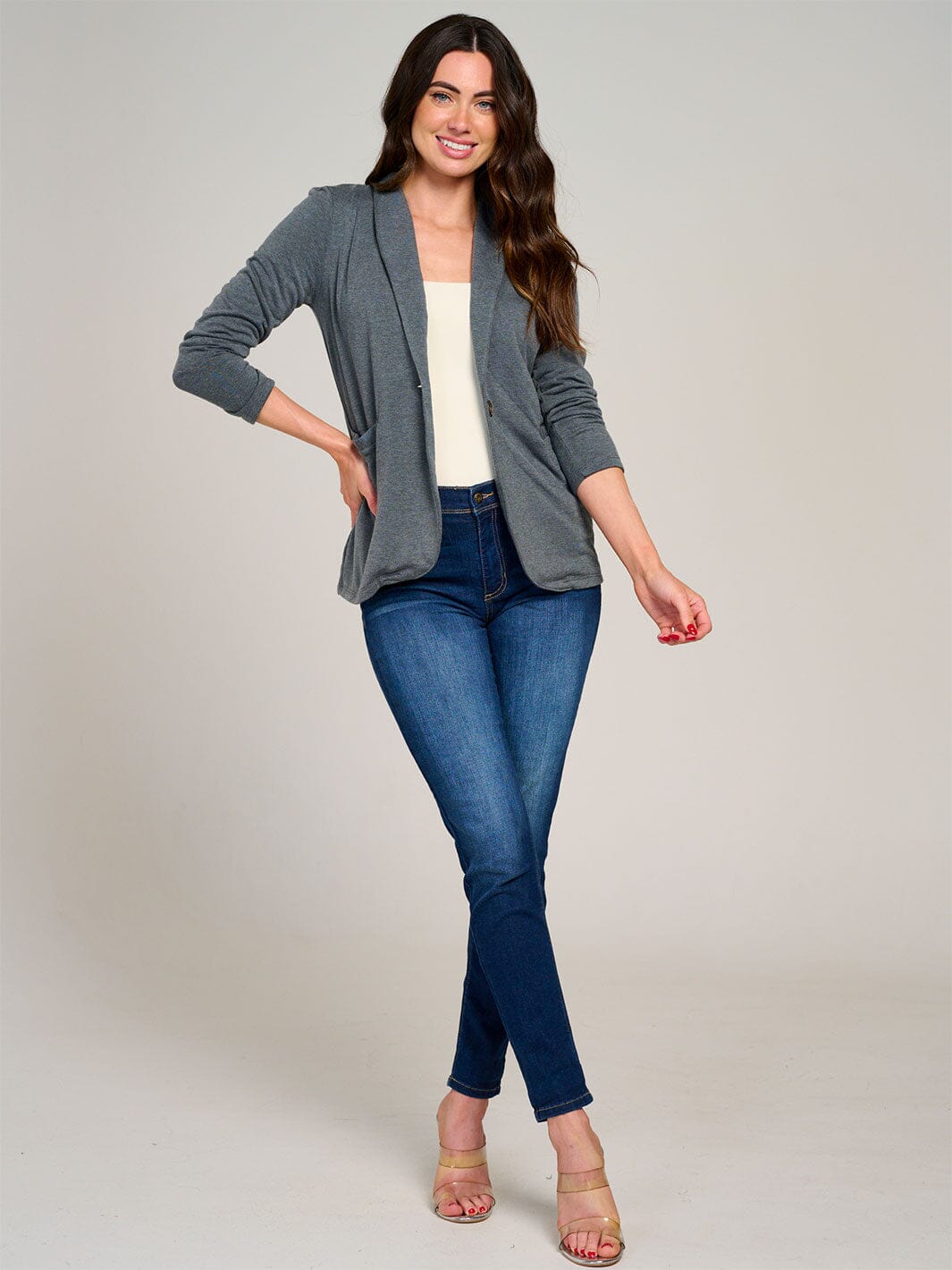 WOMEN'S LONG SLEEVE BUTTON CLOSURE POCKETS BLAZER