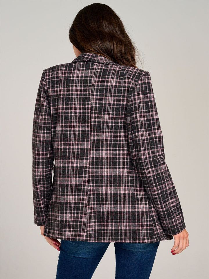 WOMEN'S LONG SLEEVE BUTTON CLOSURE POCKETS PLAID BLAZER
