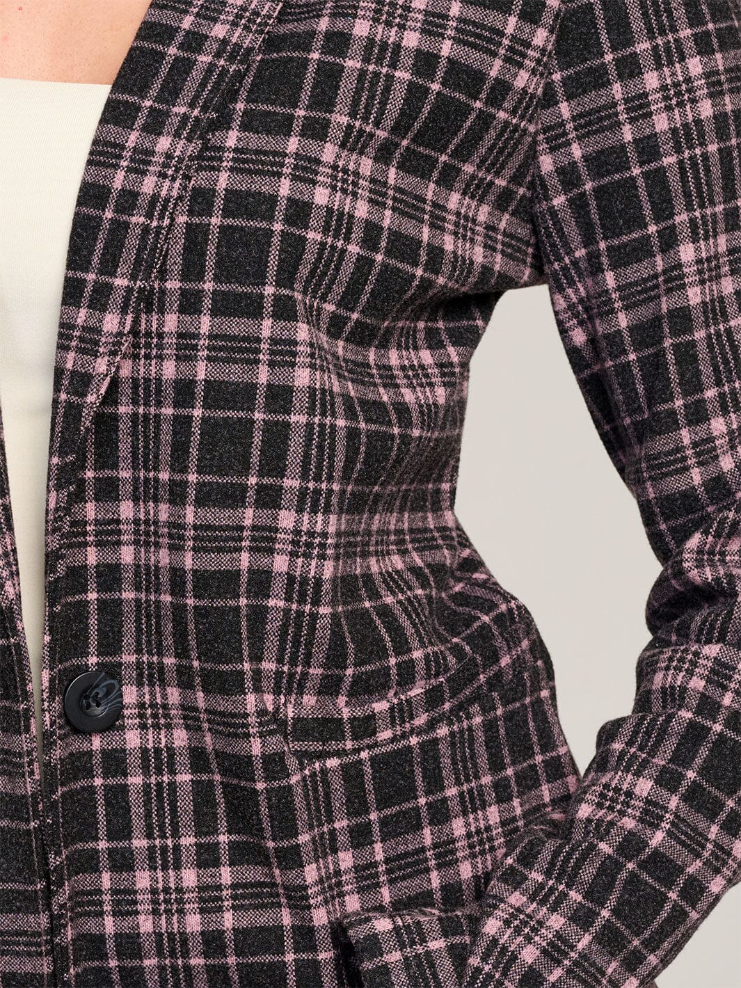 WOMEN'S LONG SLEEVE BUTTON CLOSURE POCKETS PLAID BLAZER