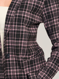 WOMEN'S LONG SLEEVE BUTTON CLOSURE POCKETS PLAID BLAZER