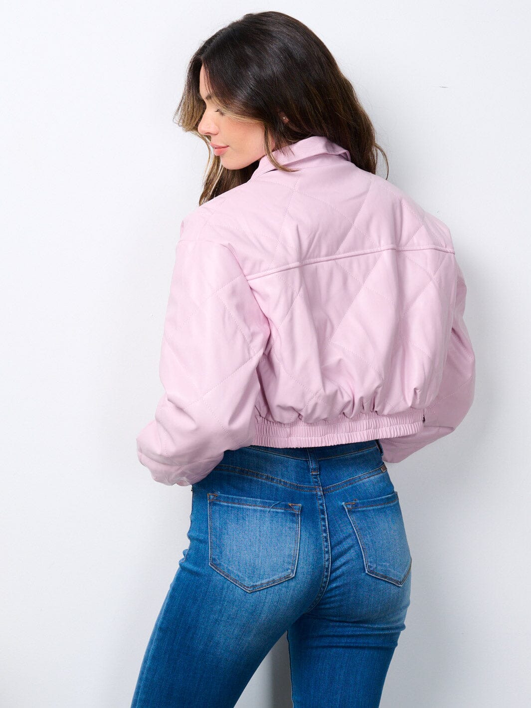 WOMEN'S LONG SLEEVE BUTTON CLOSURE POCKETS PU PLEATHER JACKET