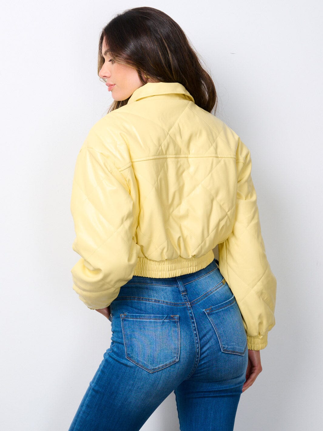 WOMEN'S LONG SLEEVE BUTTON CLOSURE POCKETS PU PLEATHER JACKET