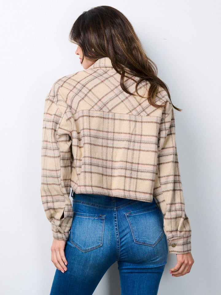 WOMEN'S LONG SLEEVE FRONT POCKETS BUTTON CLOSURE CROP JACKET