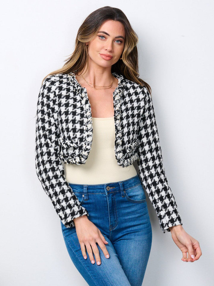 WOMEN'S LONG SLEEVE OPEN FRONT TWEED CROP JACKET