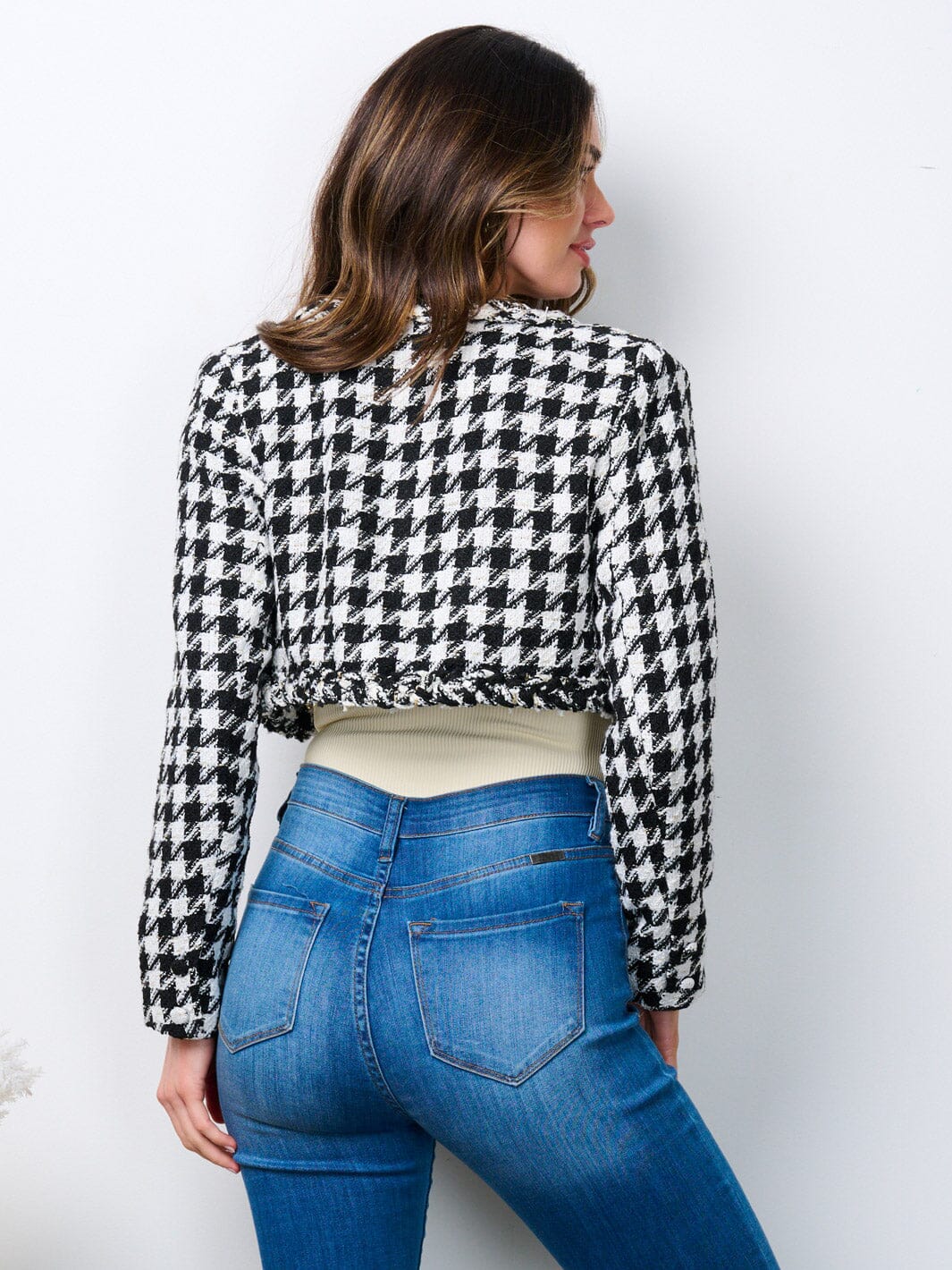 WOMEN'S LONG SLEEVE OPEN FRONT TWEED CROP JACKET