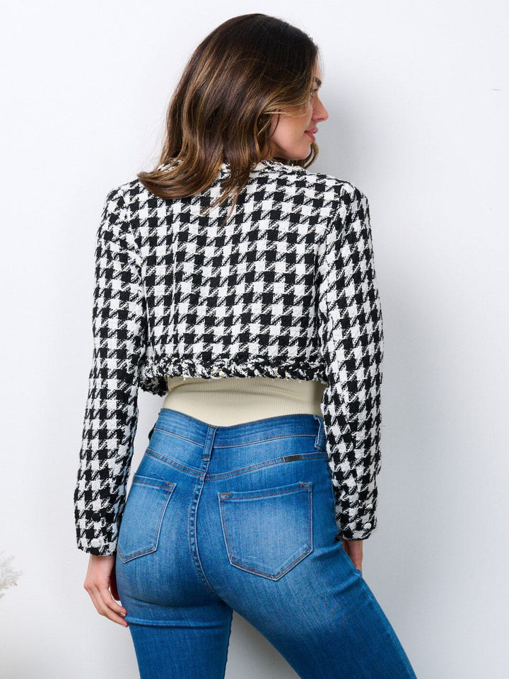 WOMEN'S LONG SLEEVE OPEN FRONT TWEED CROP JACKET
