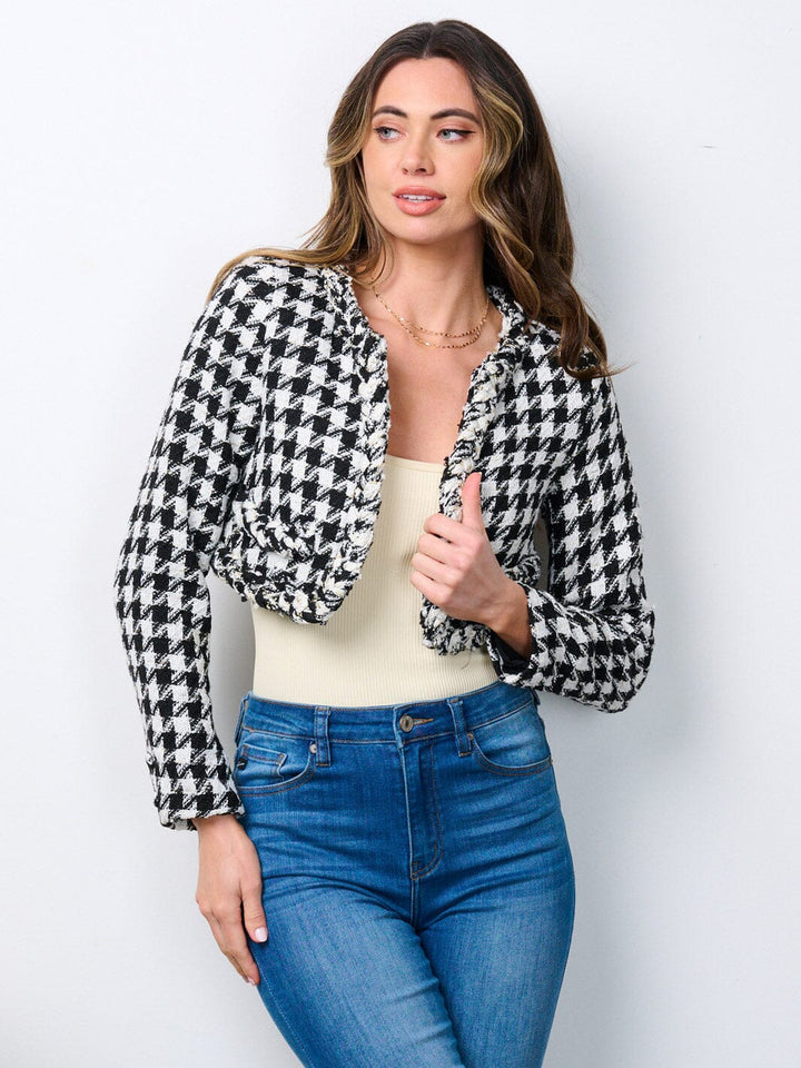 WOMEN'S LONG SLEEVE OPEN FRONT TWEED CROP JACKET
