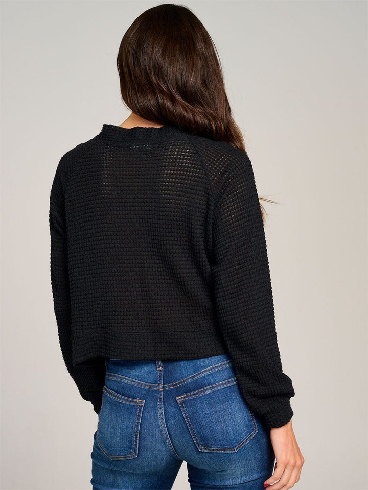 WOMEN'S LONG SLEEVE V-NECK BUTTON CLOSURE KNIT TOP