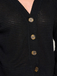 WOMEN'S LONG SLEEVE V-NECK BUTTON CLOSURE KNIT TOP