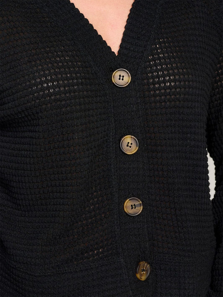 WOMEN'S LONG SLEEVE V-NECK BUTTON CLOSURE KNIT TOP