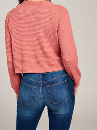 WOMEN'S LONG SLEEVE V-NECK BUTTON CLOSURE KNIT TOP