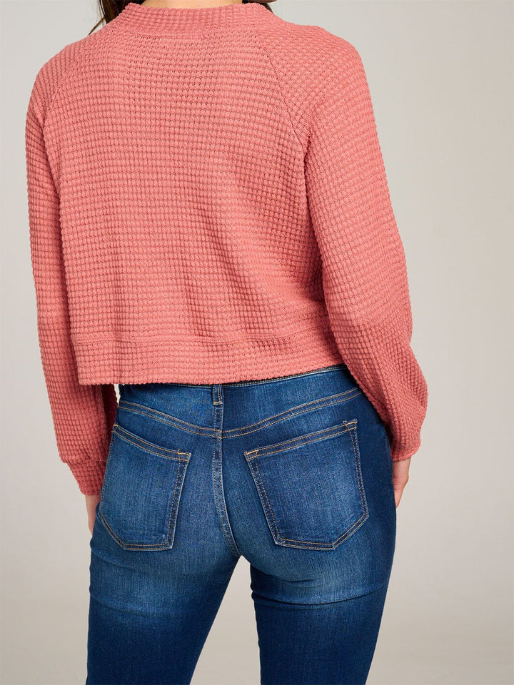 WOMEN'S LONG SLEEVE V-NECK BUTTON CLOSURE KNIT TOP