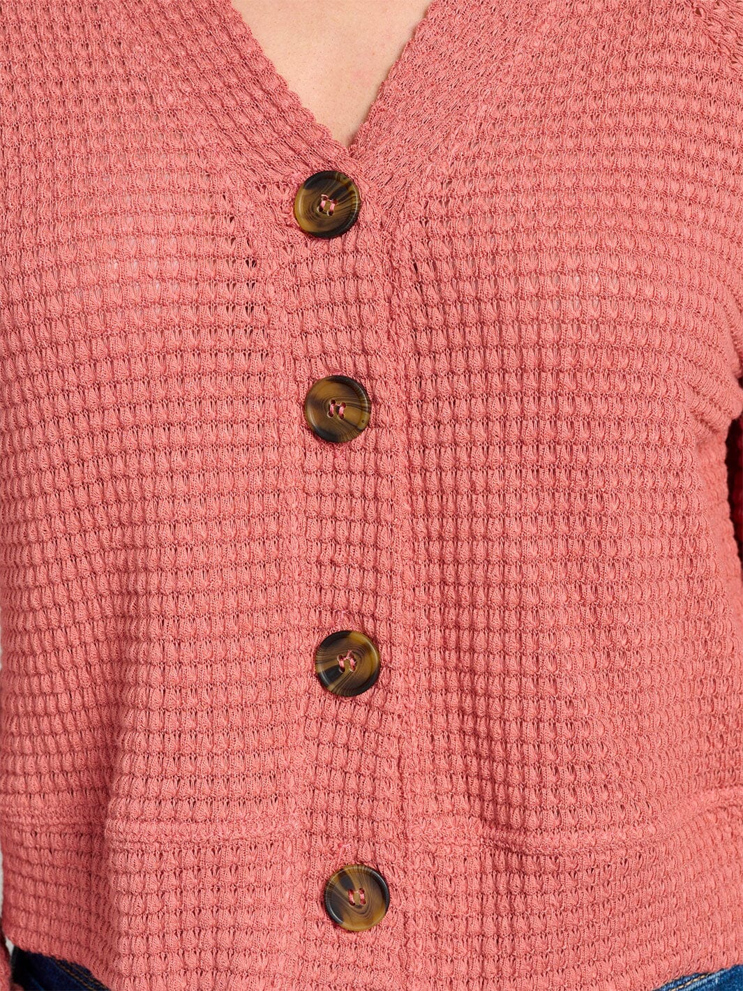 WOMEN'S LONG SLEEVE V-NECK BUTTON CLOSURE KNIT TOP