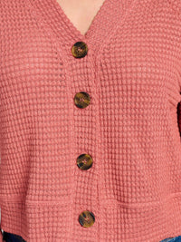 WOMEN'S LONG SLEEVE V-NECK BUTTON CLOSURE KNIT TOP