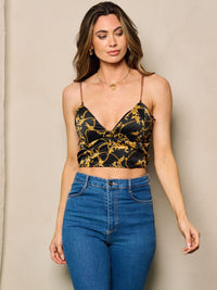 WOMEN'S SLEEVELESS CHAIN STRAPS MULTI PRINT CROP TOP