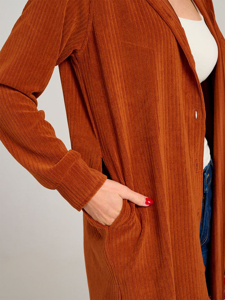 WOMEN'S LONG SLEEVE BUTTON CLOSURE FRONT POCKETS RIBBED SHACKET