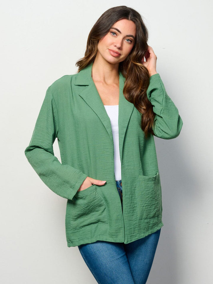 WOMEN'S LONG SLEEVE OPEN FRONT POCKETS BLAZER