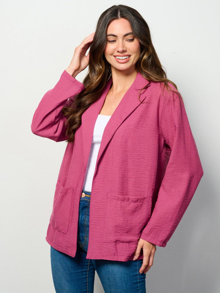 WOMEN'S LONG SLEEVE OPEN FRONT POCKETS BLAZER
