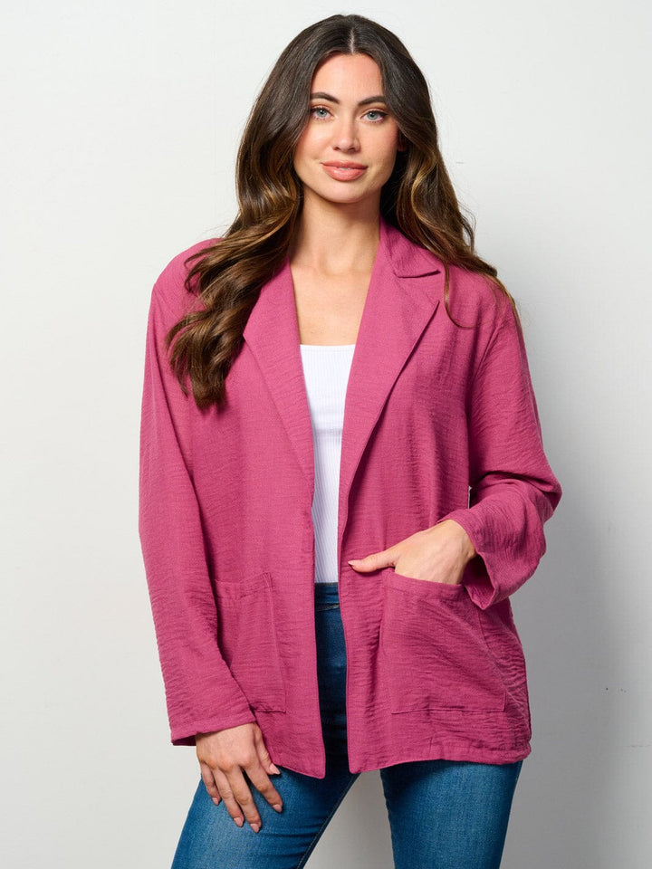 WOMEN'S LONG SLEEVE OPEN FRONT POCKETS BLAZER