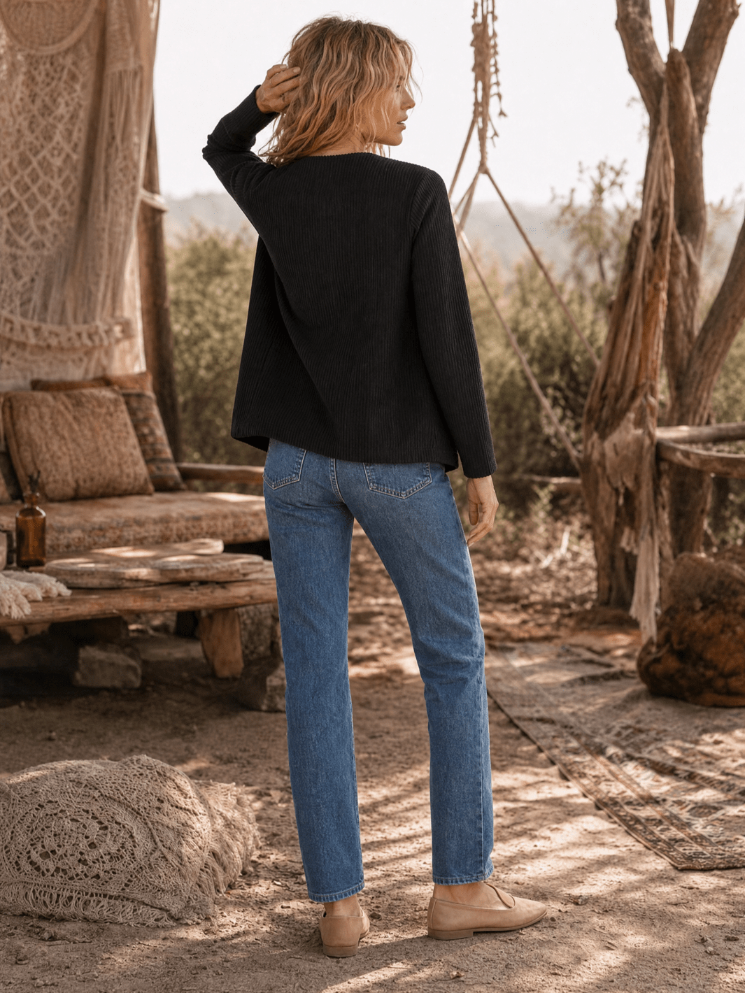 WOMEN'S LONG SLEEVE OPEN FRONT POCKETS RIBBED BLAZER