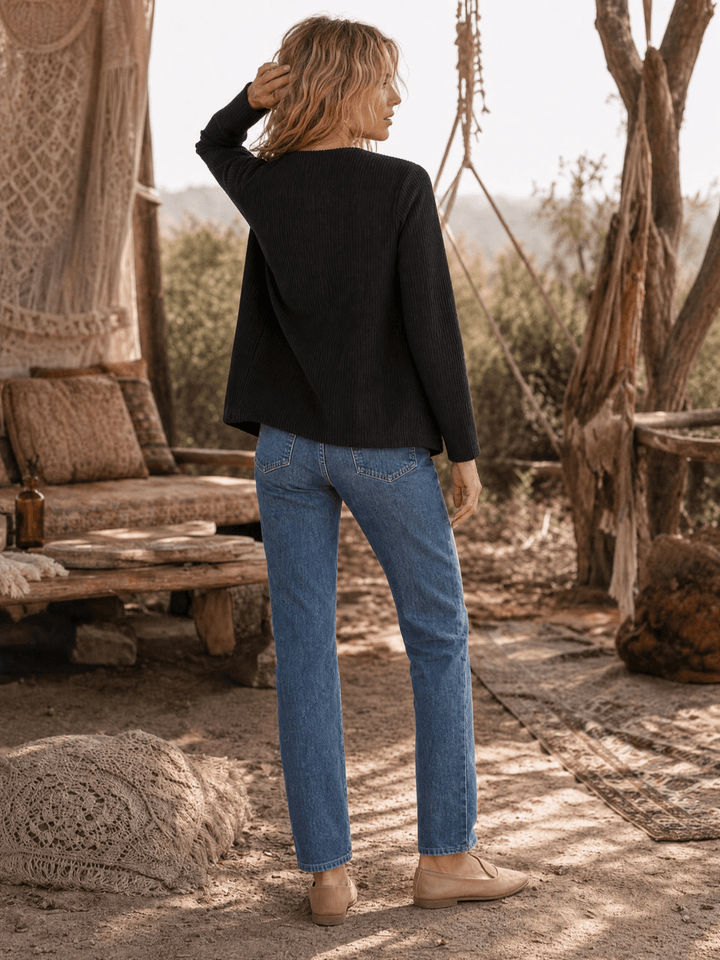 WOMEN'S LONG SLEEVE OPEN FRONT POCKETS RIBBED BLAZER