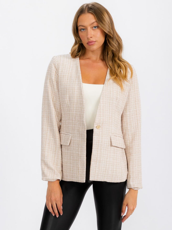 WOMEN'S LONG SLEEVE BUTTON CLOSURE FRONT POCKET BLAZER