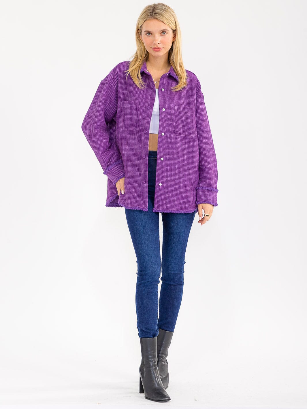 WOMEN'S LONG SLEEVE BUTTON CLOSURE FRONT POCKETS DETAILED JACKET