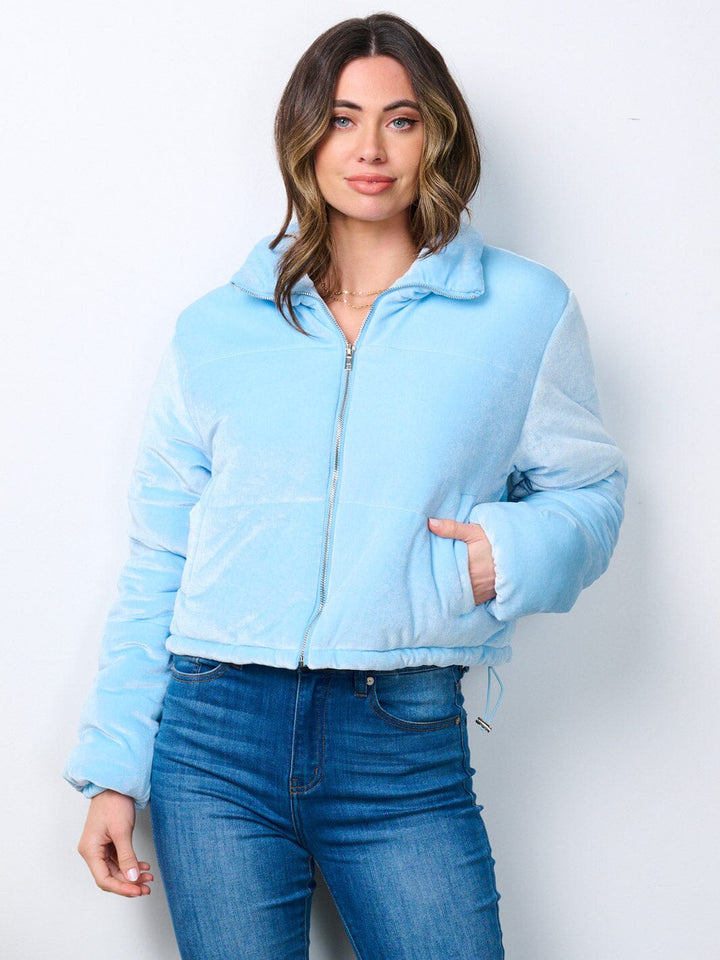WOMEN'S LONG SLEEVE ZIP UP POCKETS PUFFER JACKET
