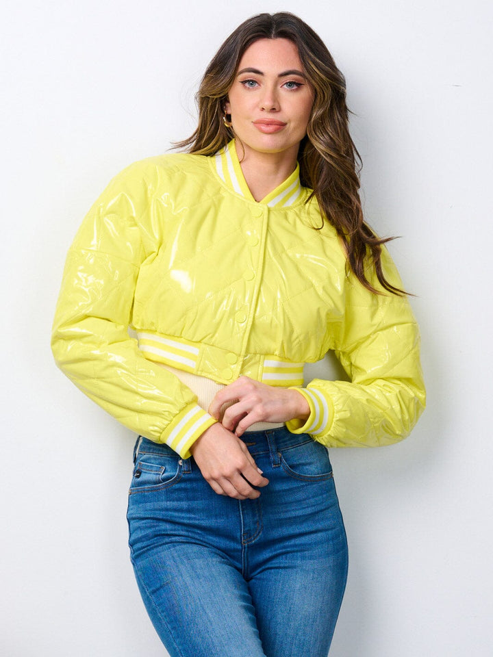 WOMEN'S LONG SLEEVE BUTTON UP PU PLEATHER CROP JACKET