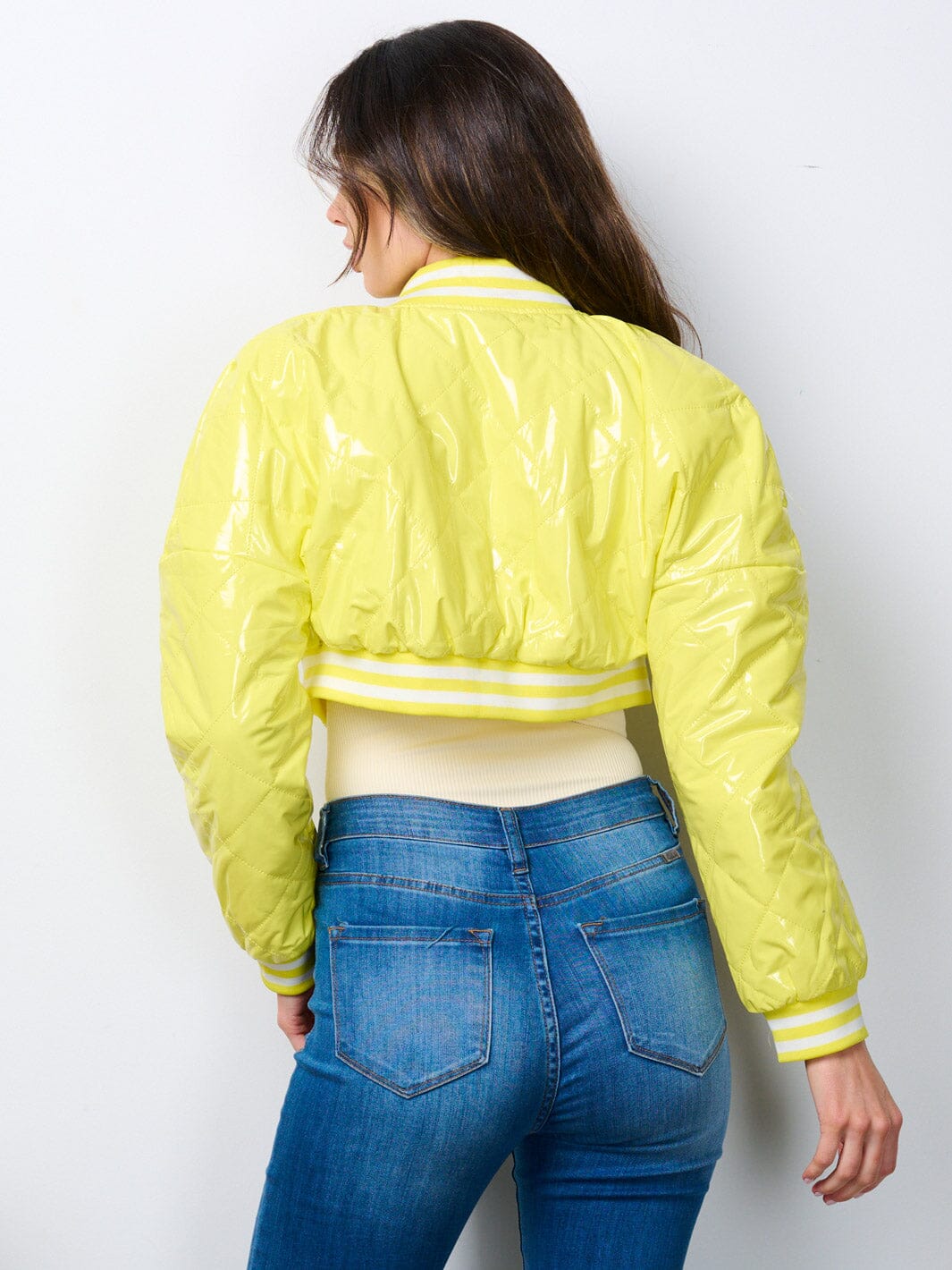 WOMEN'S LONG SLEEVE BUTTON UP PU PLEATHER CROP JACKET