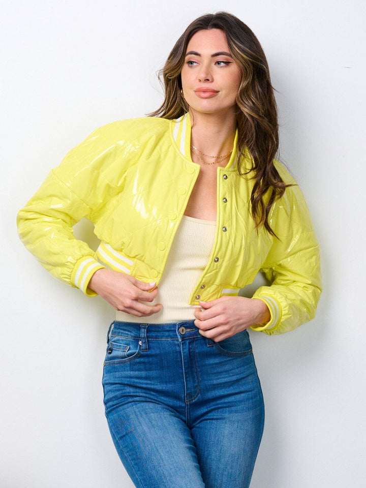 WOMEN'S LONG SLEEVE BUTTON UP PU PLEATHER CROP JACKET