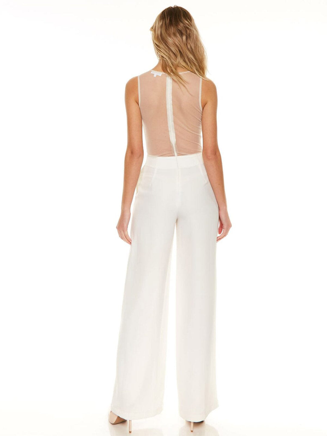 WOMEN'S SLEEVELESS MESH EMBROIDERY WIDE LEG JUMPSUIT