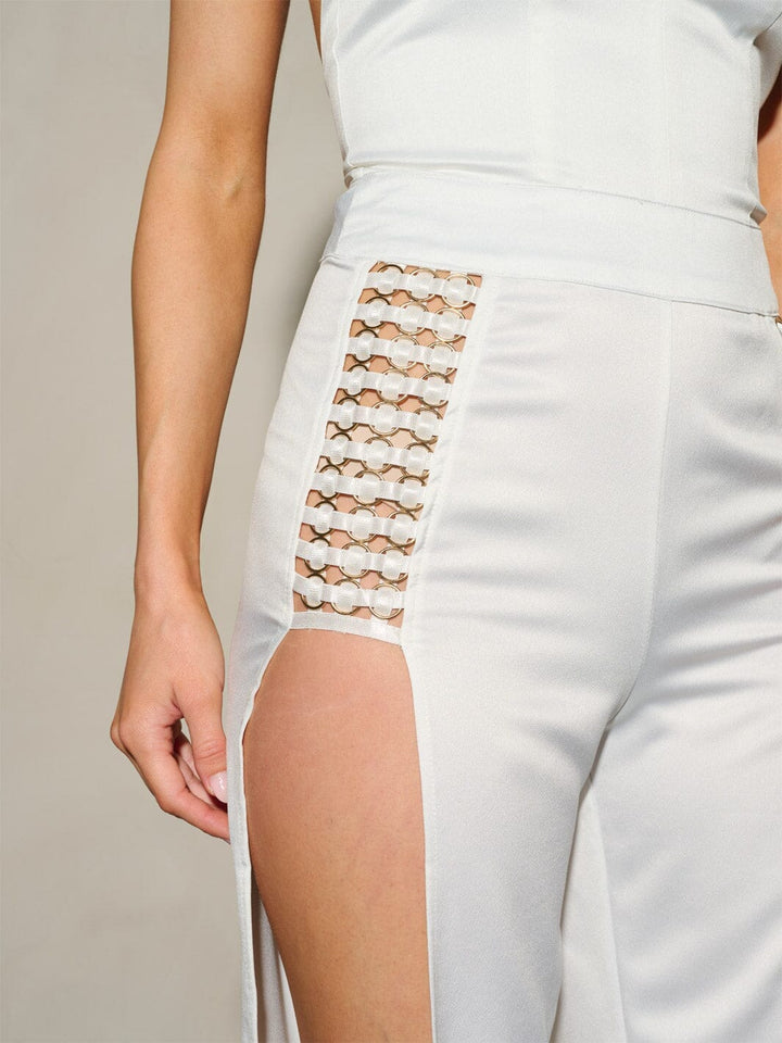 WOMEN'S SLEEVELESS HALTER NECK OPEN BACK DETAILED WIDE LEG JUMPSUIT