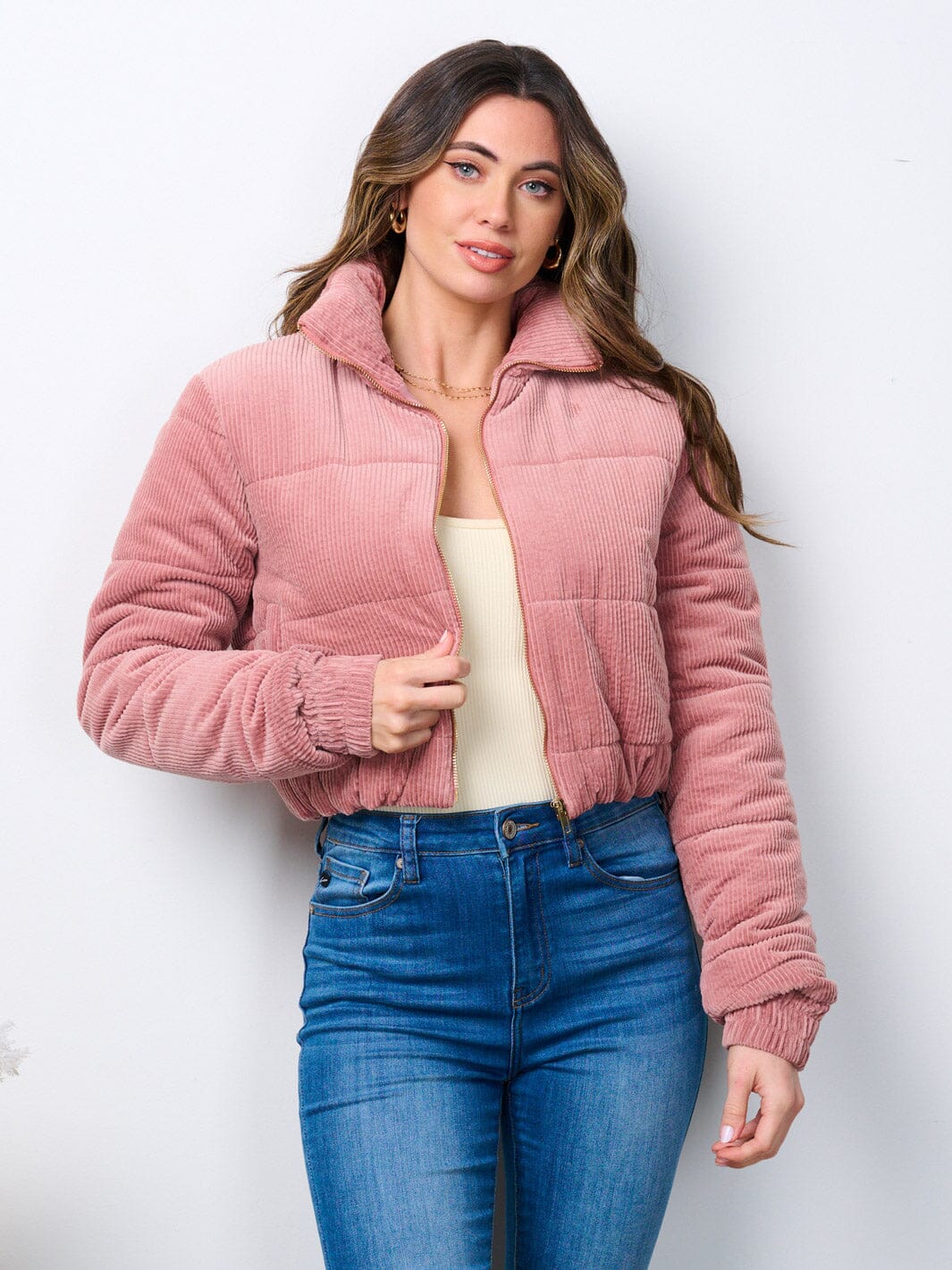 WOMEN'S LONG SLEEVE ZIP UP POCKETS PUFFER JACKET