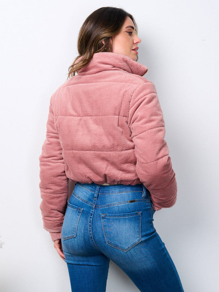 WOMEN'S LONG SLEEVE ZIP UP POCKETS PUFFER JACKET