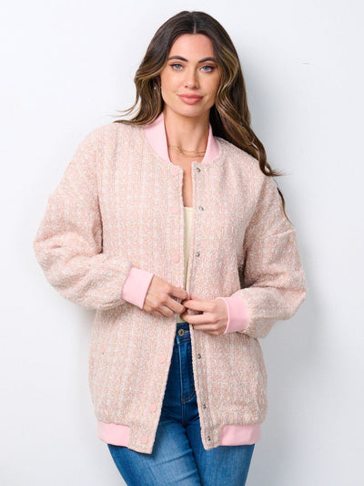 WOMEN'S LONG SLEEVE BUTTON UP POCKETS TWEED JACKET