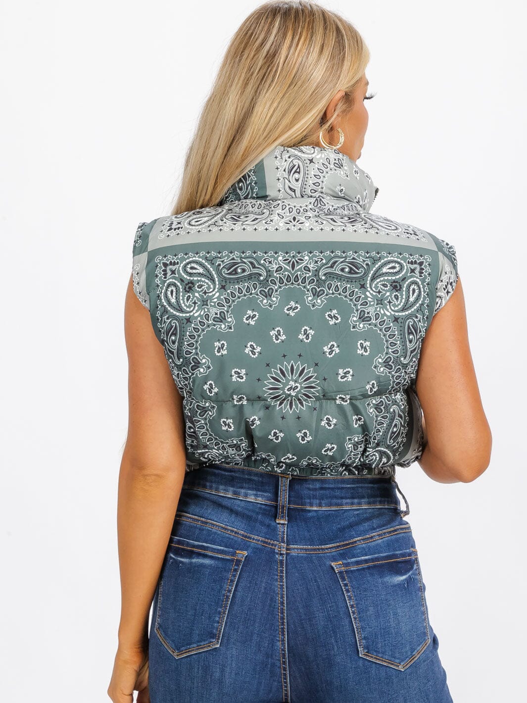 WOMEN'S SLEEVELESS ZIP UP FRONT POCKETS MULTI PRINT PUFFER VEST